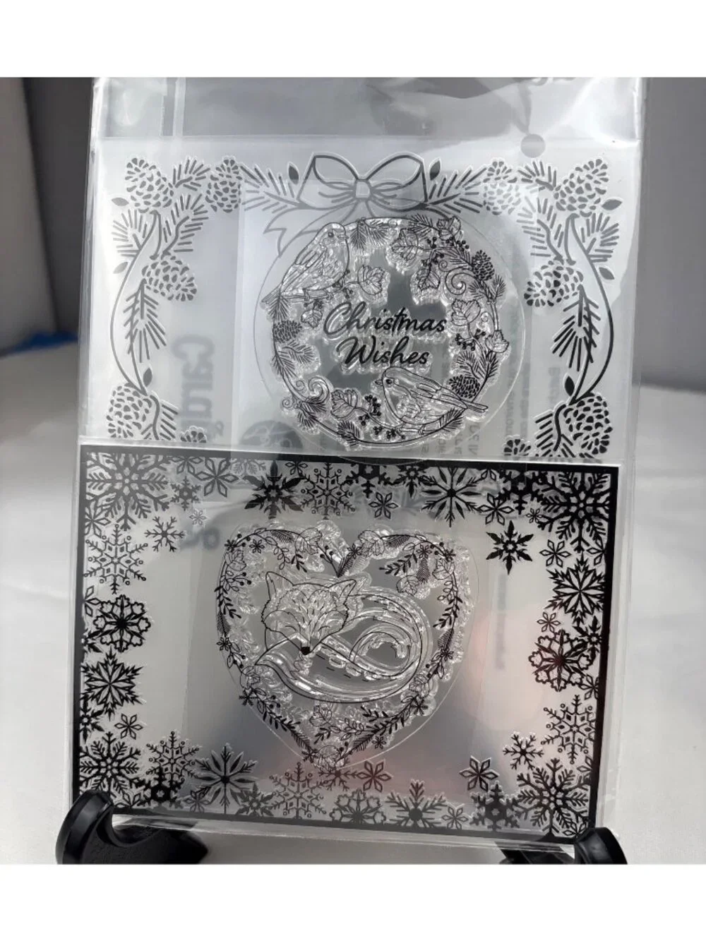 Embossing Folder Cling Stamps Christmas Winter Wreath Fox Heart Design Jennifer